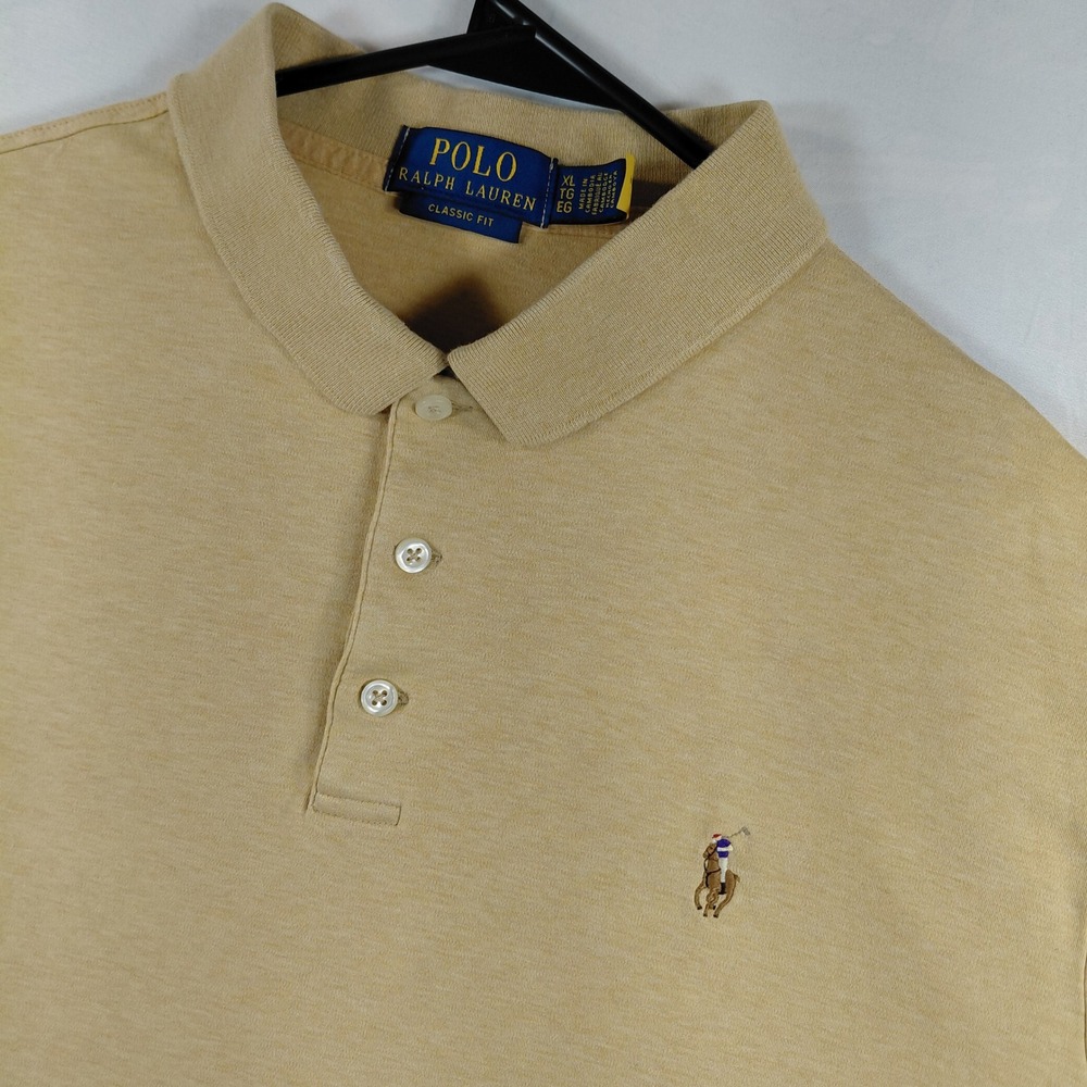 Polo Ralph Lauren Mens XL Classic Fit Polo Shirt Tan Heathered Cotton Short Slv